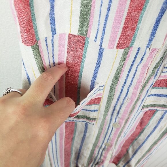 Women's Old Navy Linen Blend Vertical Strip Summer Spring Button Up Dress XS - Picture 4 of 11
